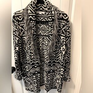 Foxcroft Black and White Aztec Fringe Belted Cardigan